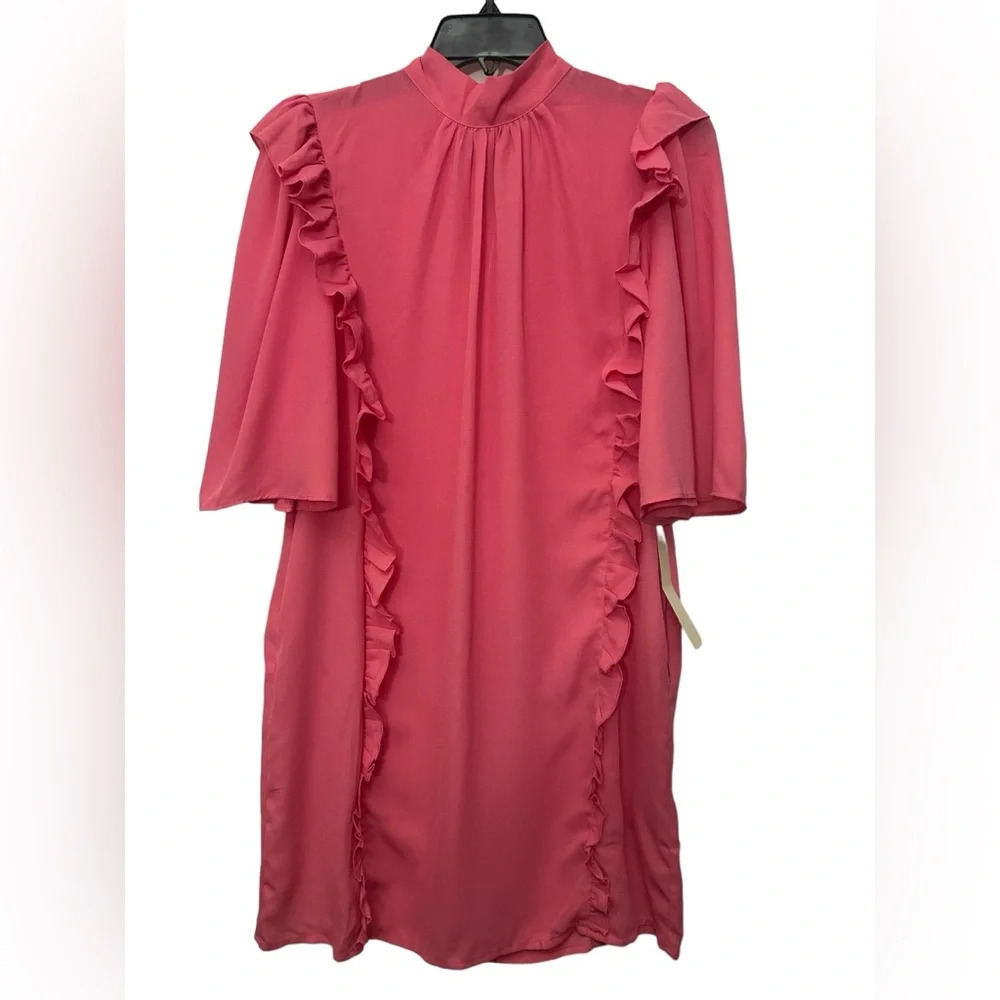Happy X Nature Kate Hudson Pink Ruffle Shift Dress Size Small Tie Neck NWT